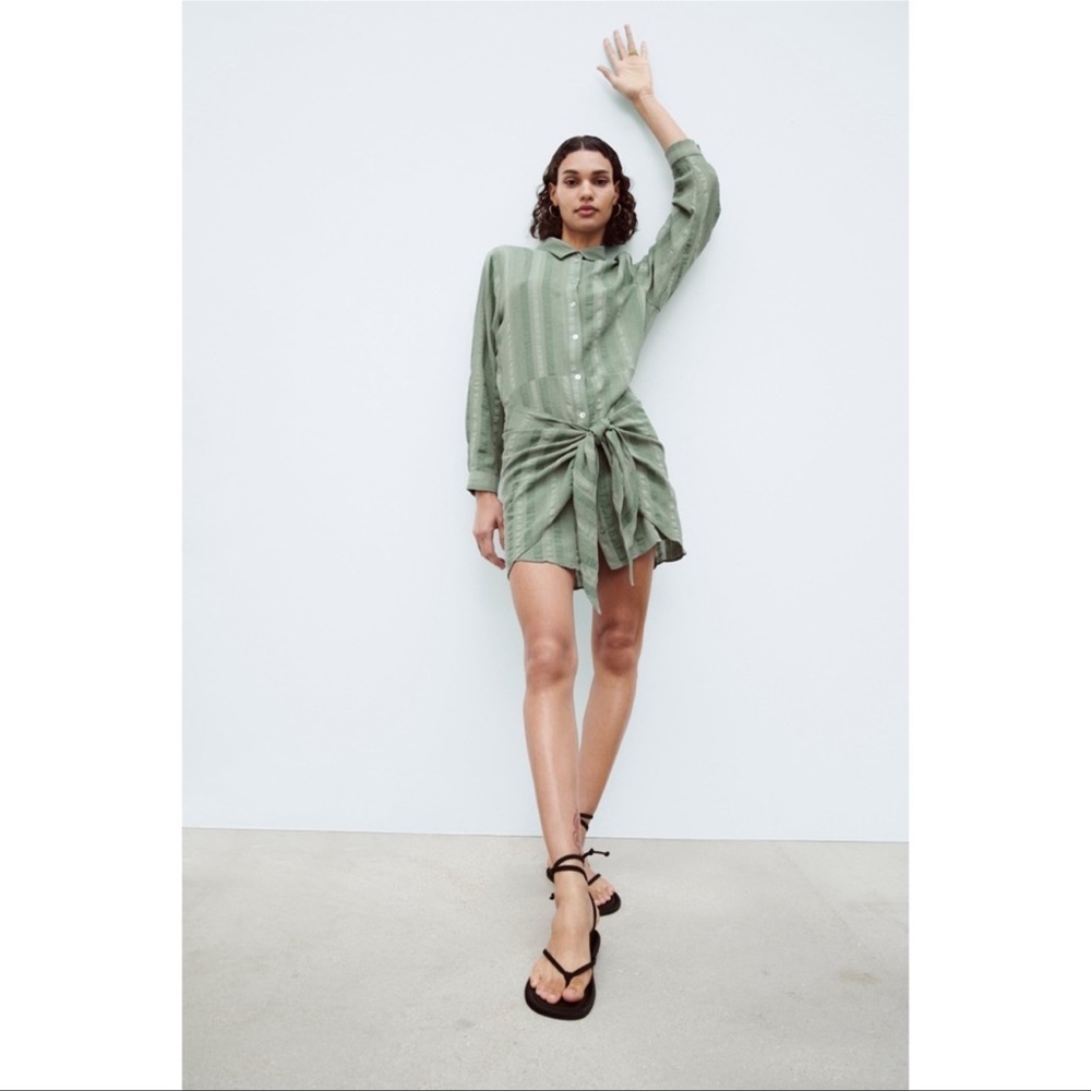 Zara Green Long Sleeve Button Up Zoe Dress